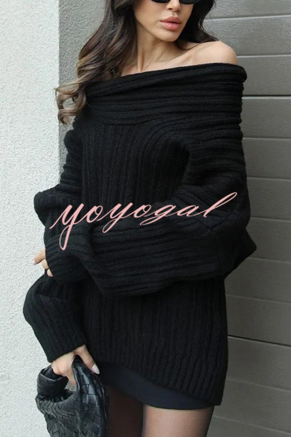 Fashionable Irregular Collar Loose Casual Knitted Sweater