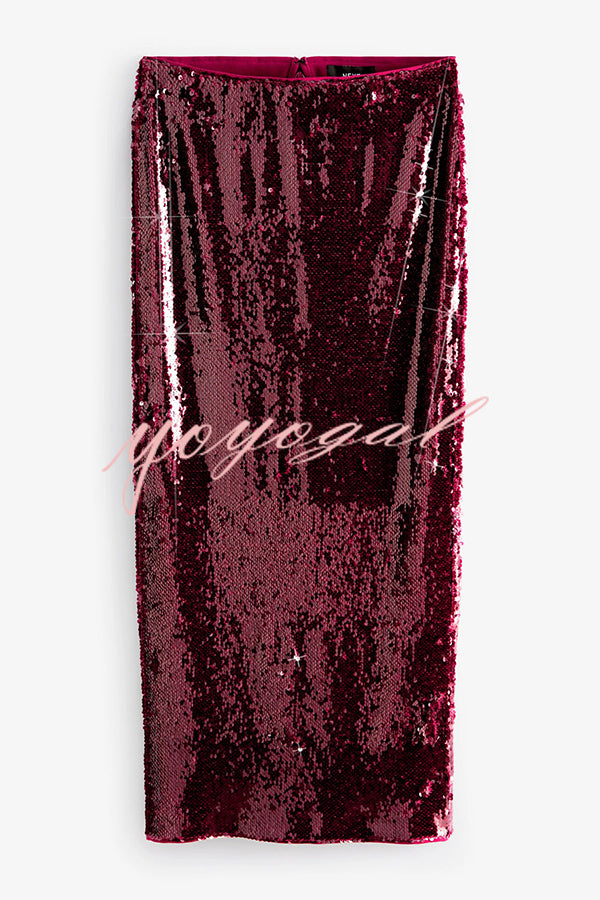 Feeling Festive Texture Sequin Elastic Waist Slit Maxi Skirt