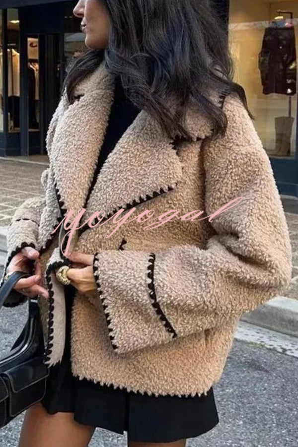 Lamb Wool Casual Lapel Loose Pocket Coat