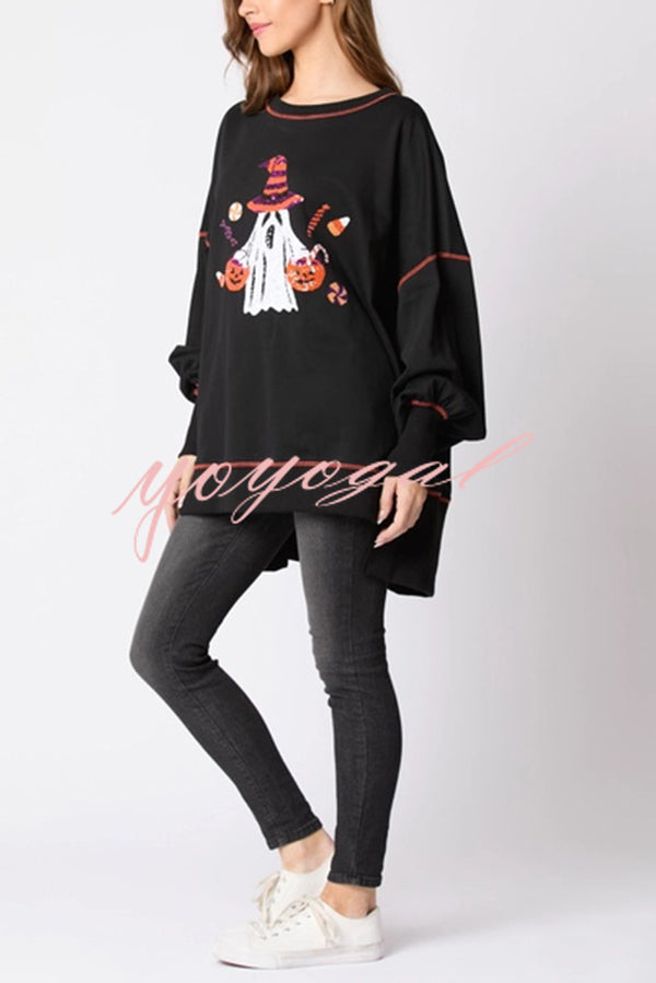 Halloween Ghost Sequin Loose Casual Sweatshirt