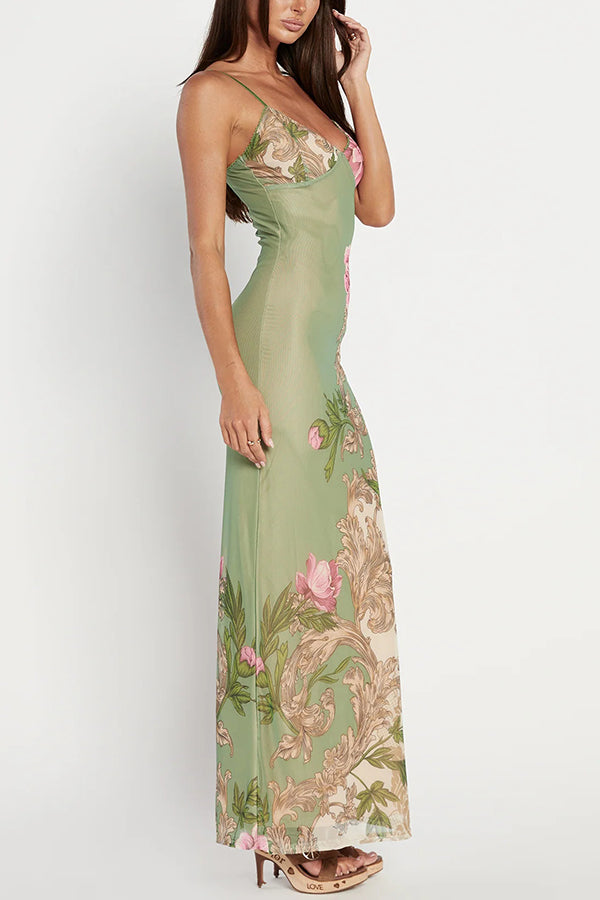 Reveling in The Unknown Floral Print Slip Stretch Maxi Dress