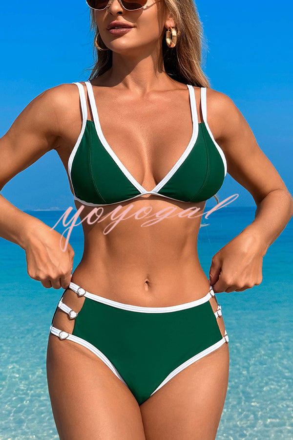 Contrast Color Lace-up Stretch Two-piece Bikini Swimsuit