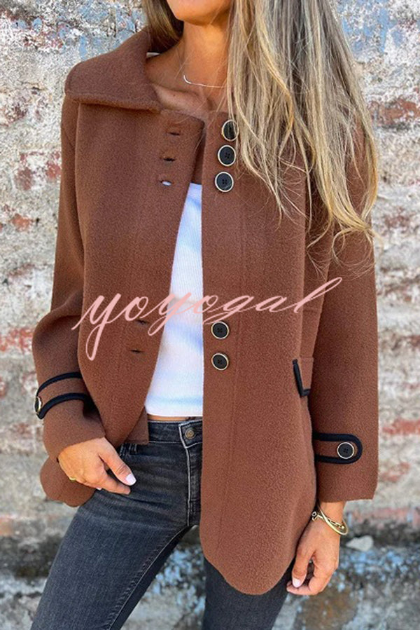 Solid Color Lapel Long Sleeve Button Loose Coat