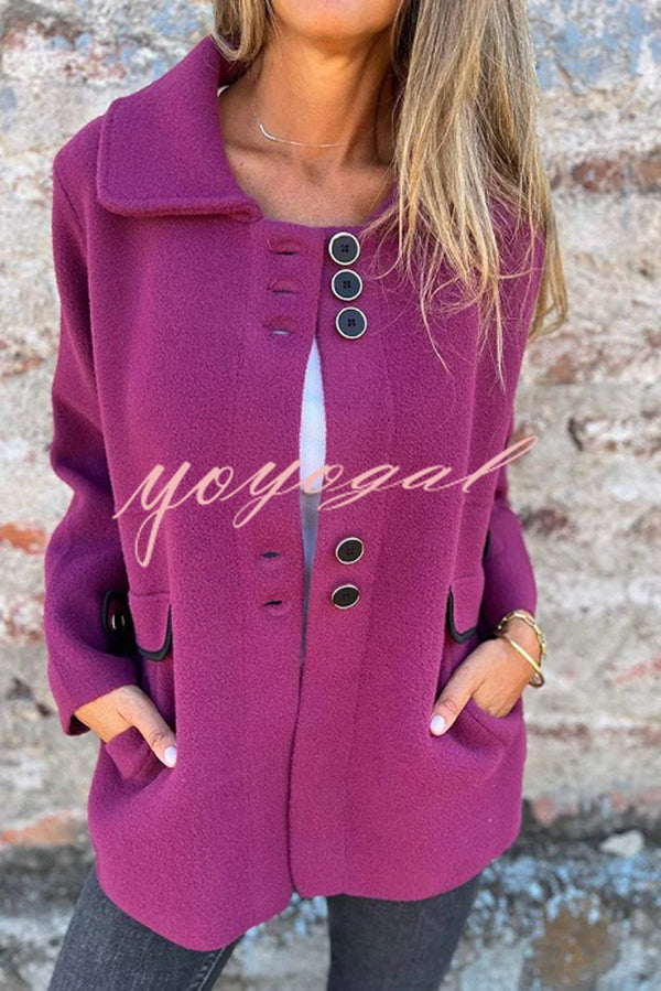 Solid Color Lapel Long Sleeve Button Loose Coat