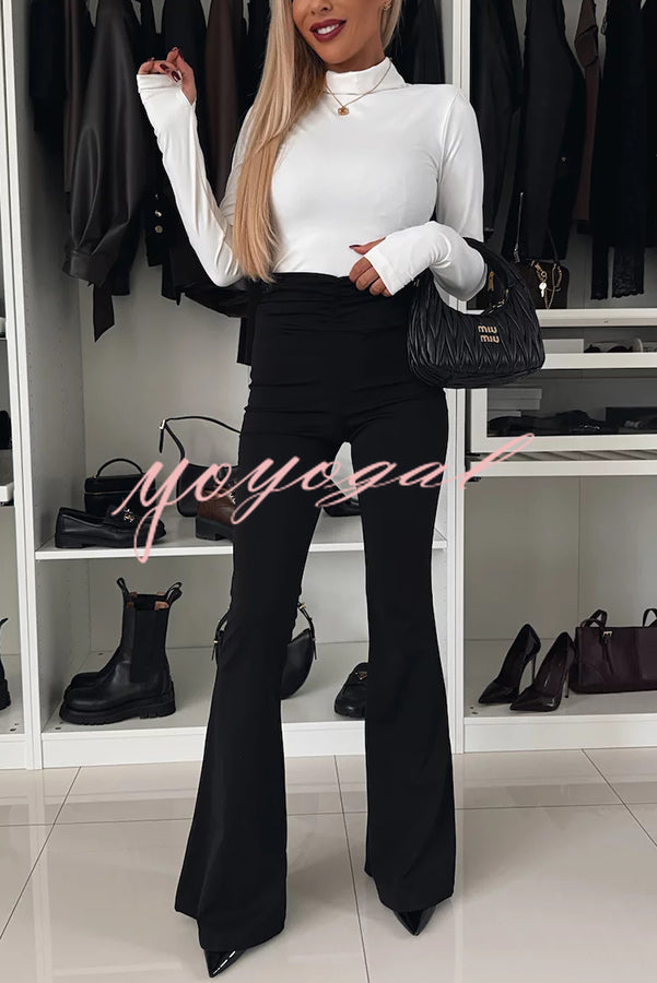 Elegant and Flexible High Rise Ruched Waist Stretch Flare Pants