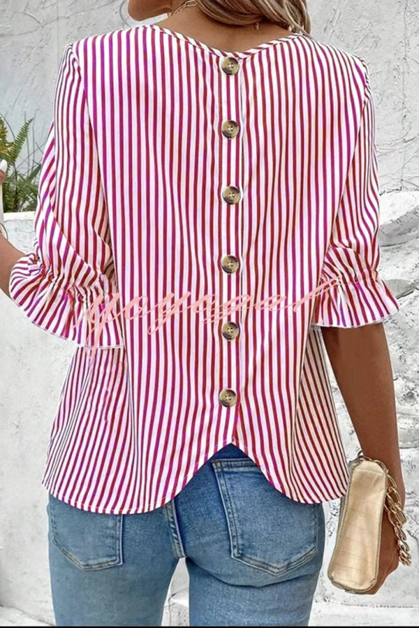 Fashionable Striped Printed Button Half Sleeve Casual Shirt