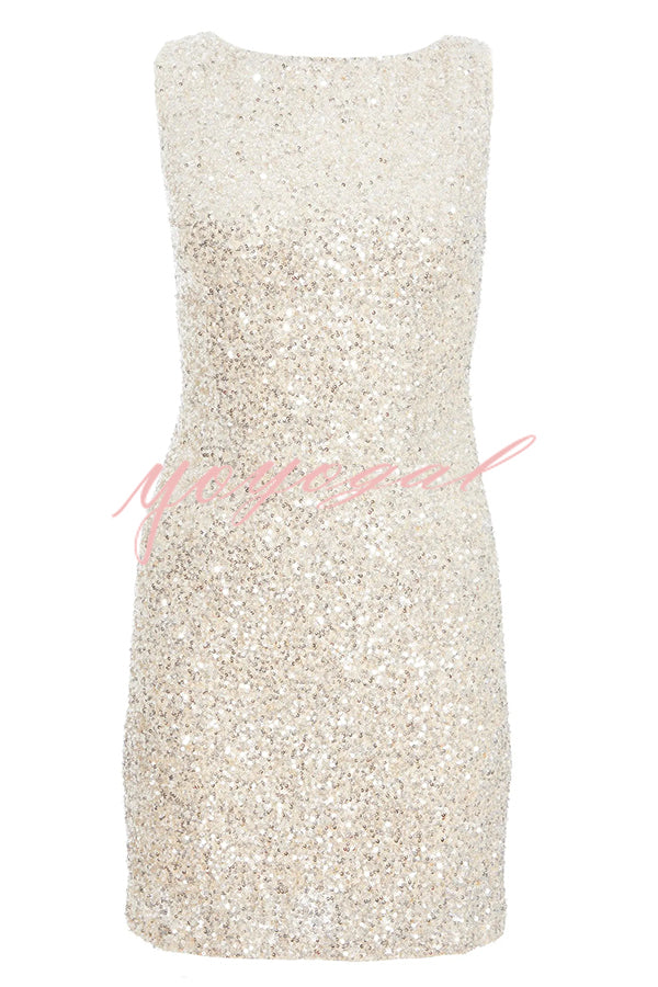 Party Time Starts Sequin Back Velevt Bow Detail Stretch Mini Dress