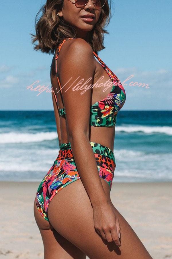 Aloha Honey Leopard Printed Colorblock Bikini