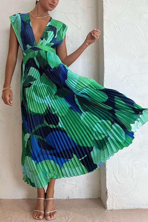 Lifetime of Love Capri Print Umbrella Pleated Maxi Dress