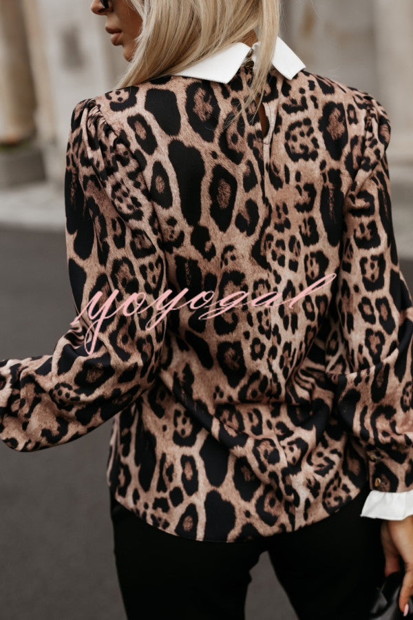 Leopard Print Lapel Long Sleeve Casual Shirt