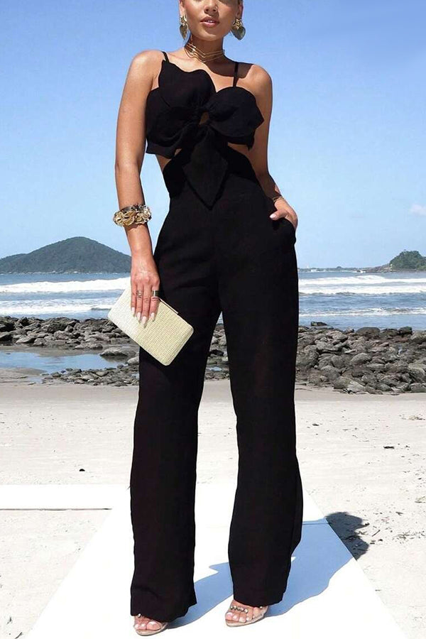 Three-dimensional Flower Accessories Hollow Pocket Jumpsuit