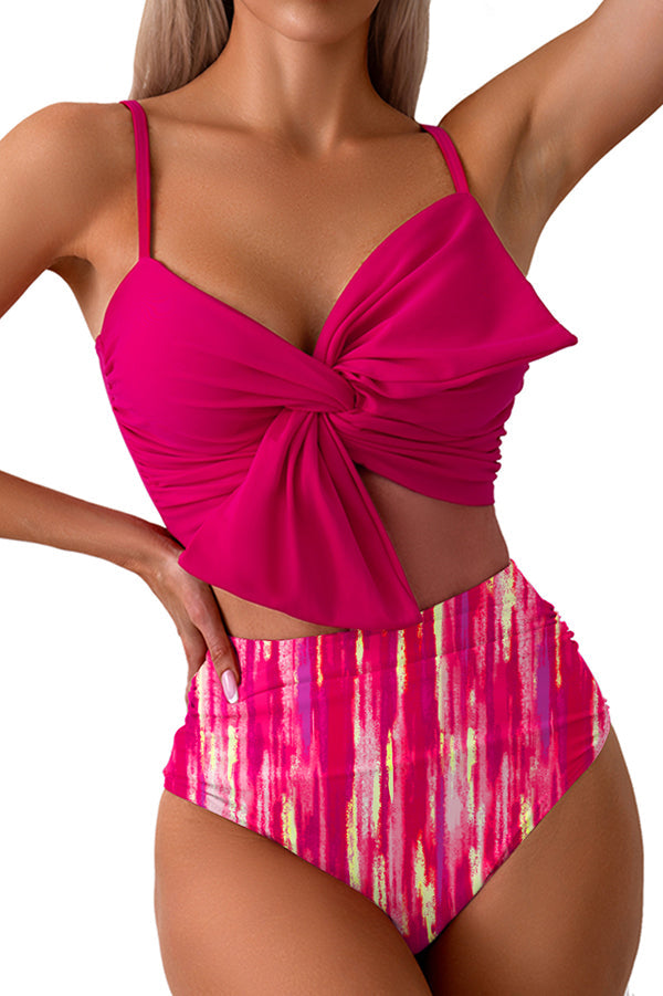 Gracie Bow Twist Design Printed High Rise Bikini Swimsuit