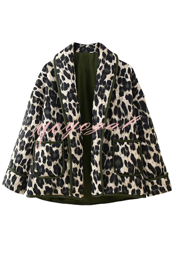 Leopard Print Loose Lapel Pocket Jacket