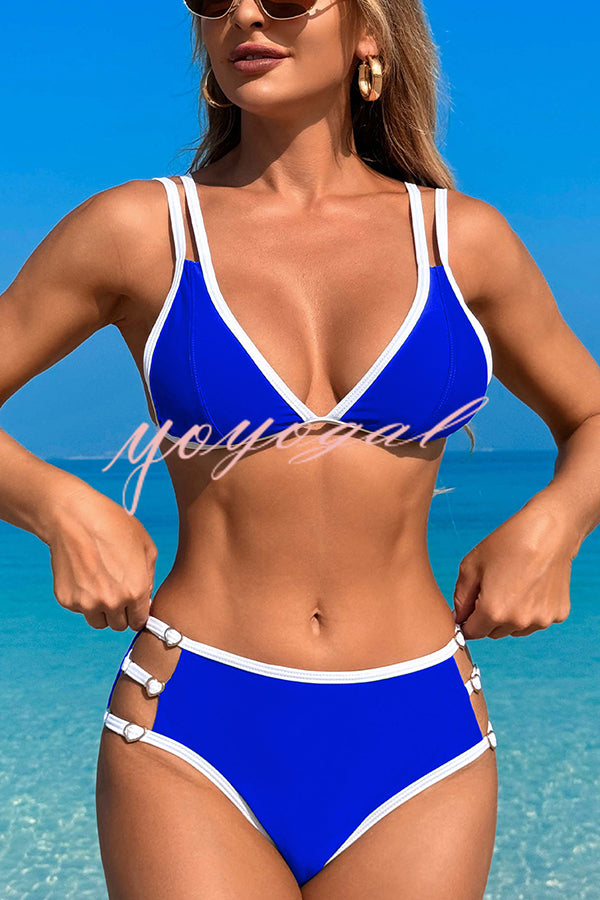 Contrast Color Lace-up Stretch Two-piece Bikini Swimsuit