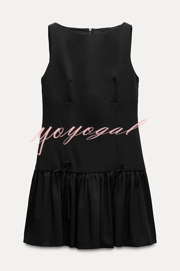 Solid Velvet Bow Embellished Sleeveless Mini Dress