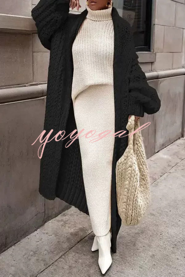 Embrace The Cold Solid Color Long Sleeve Knitted Loose Maxi Cardigan