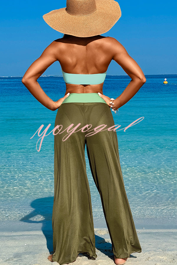 Solid Color Loose Metal Buckle Beach Pants