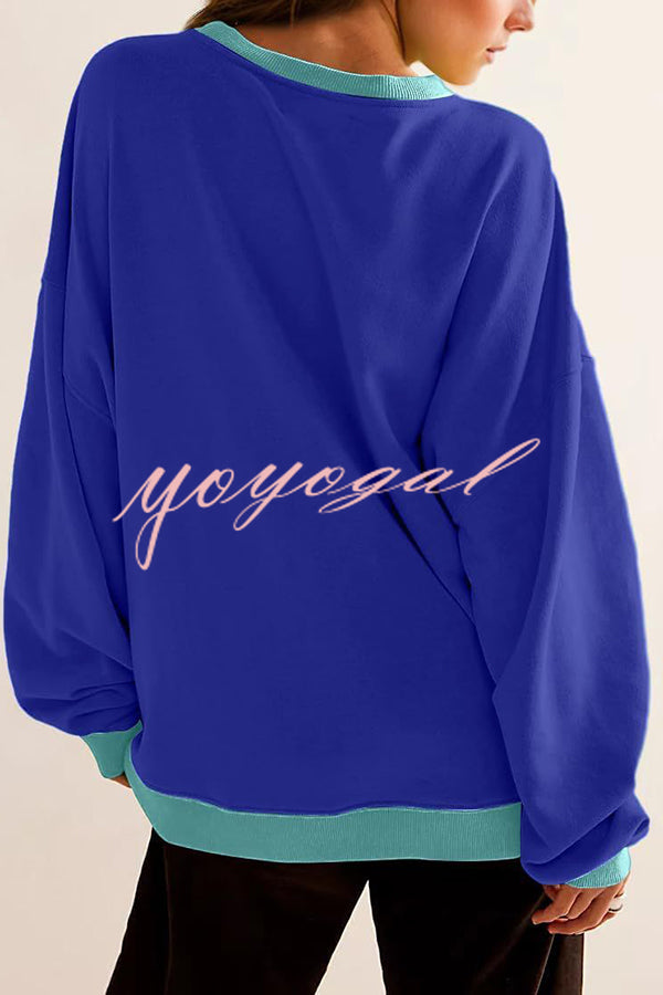 Fashionable Contrasting Color Loose Long-sleeved Casual Sweatshirt