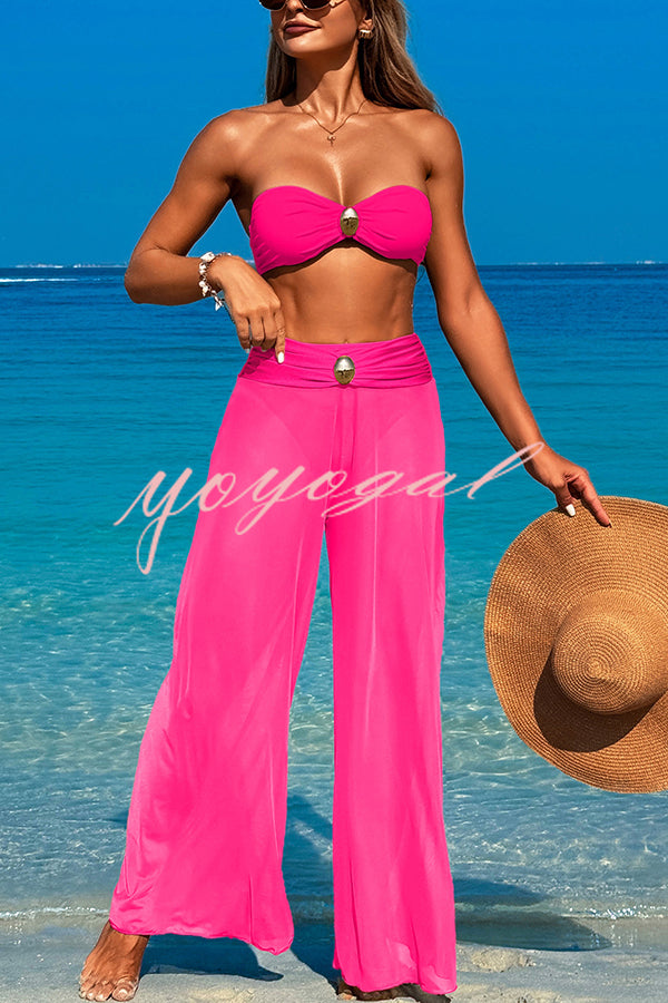 Solid Color Loose Metal Buckle Beach Pants