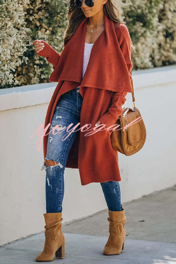 Fireside Pocketed Oversized Drape Neckline Knit Cardigan