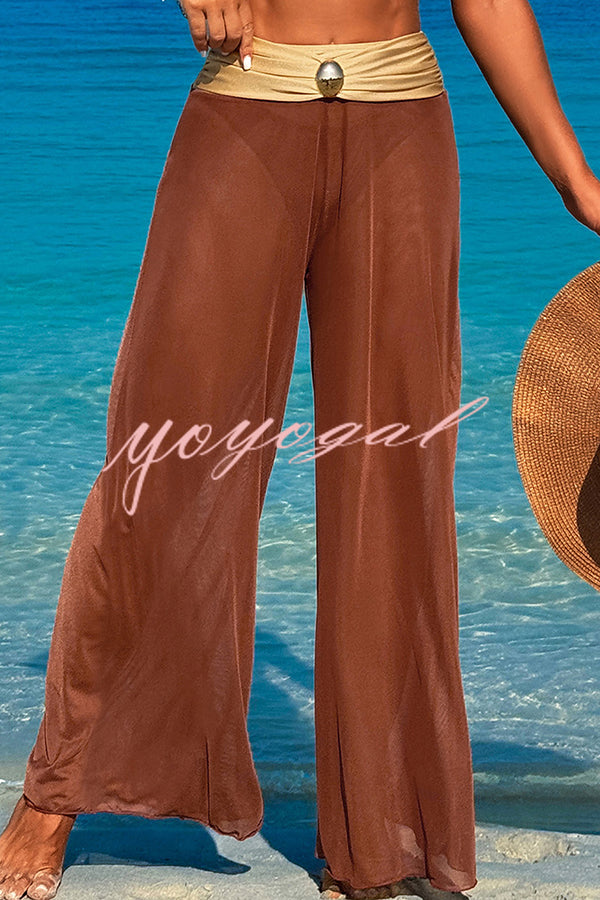 Solid Color Loose Metal Buckle Beach Pants