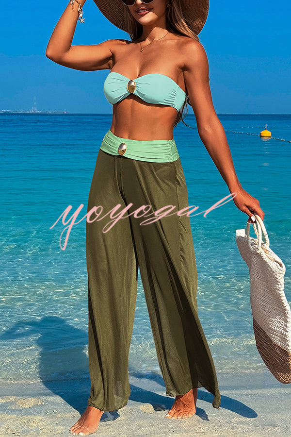 Solid Color Loose Metal Buckle Beach Pants