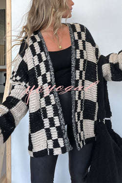 Casual Plaid Mid-length Loose Knitted Outerwear