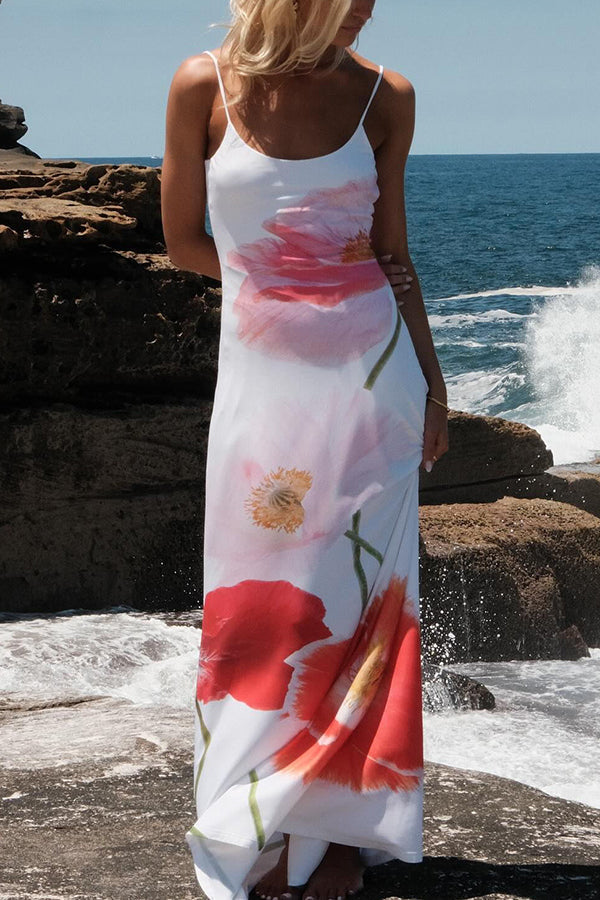 Romantic Beginnings Poppy Blossom Slip Stretch Vacation Maxi Dress