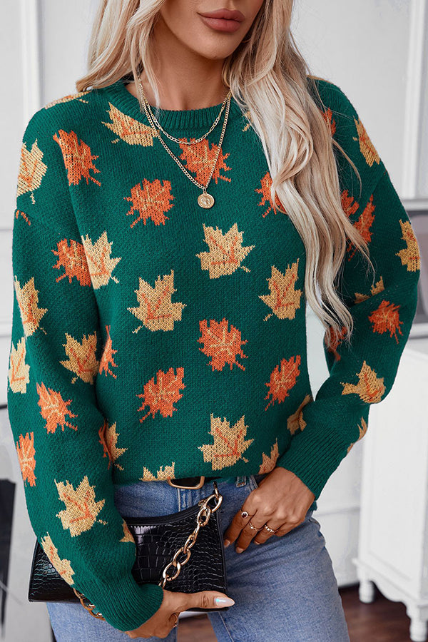 Maple Leaf Pattern Casual Loose Knitted Sweater