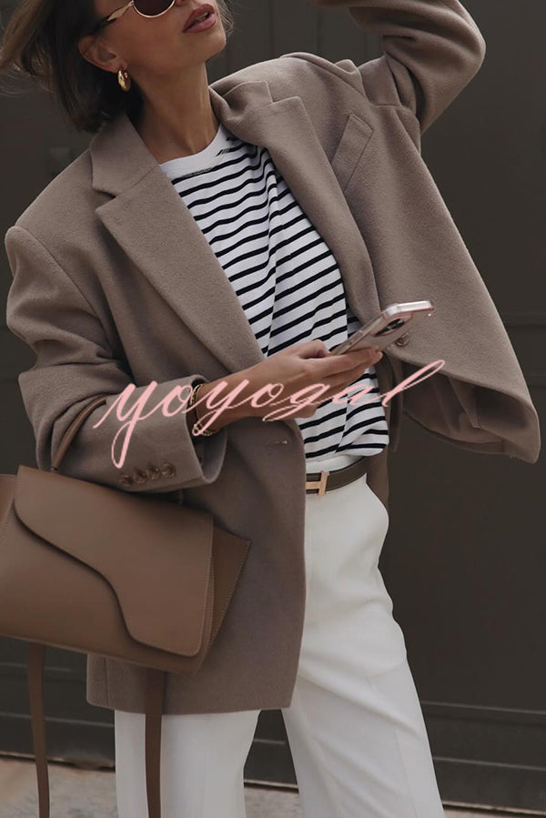 Solid Color Lapel Long Sleeve Loose Blazer