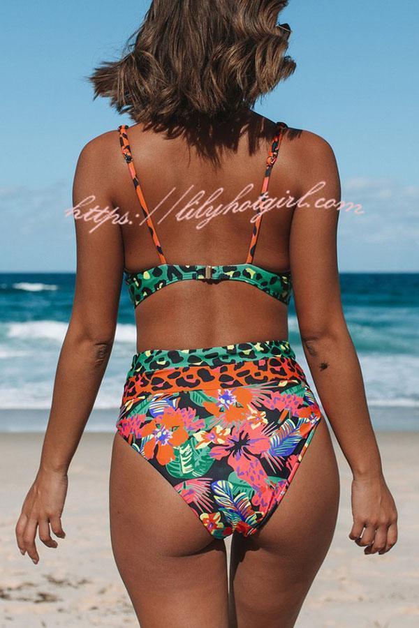 Aloha Honey Leopard Printed Colorblock Bikini