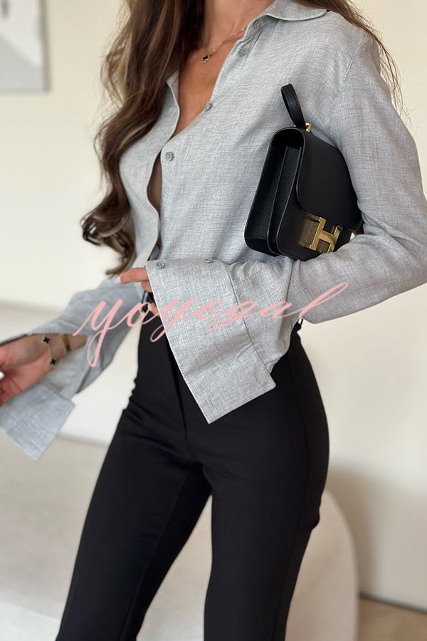 All for You Button Up Long Slit Sleeve Relaxed Blouse