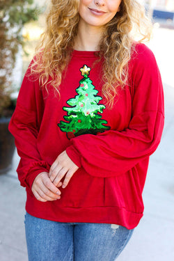 Christmas Tree Holiday Sequined Casual Loose Sweatshirt