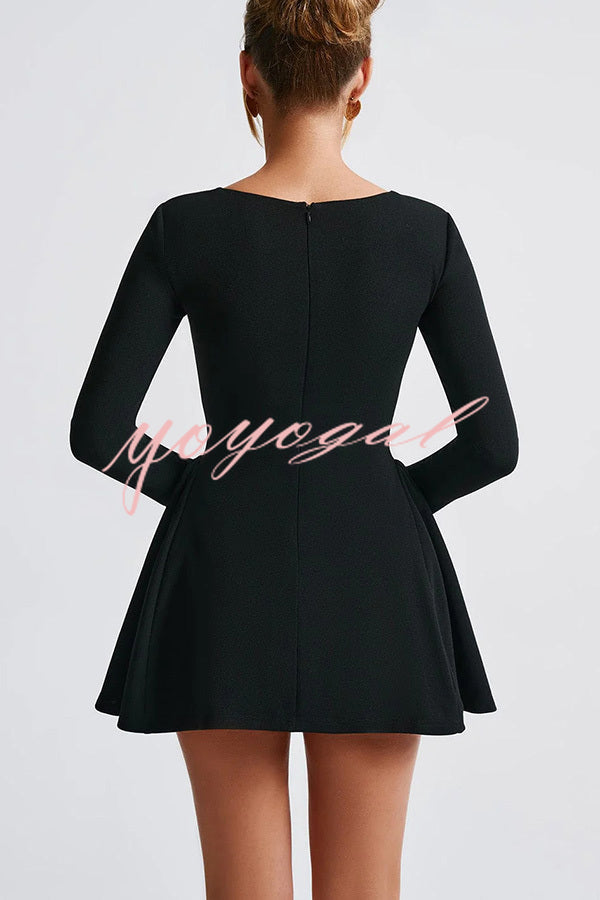 Paris Dream Sweetheart Knotted Neck Long Sleeve Stretch Mini Dress