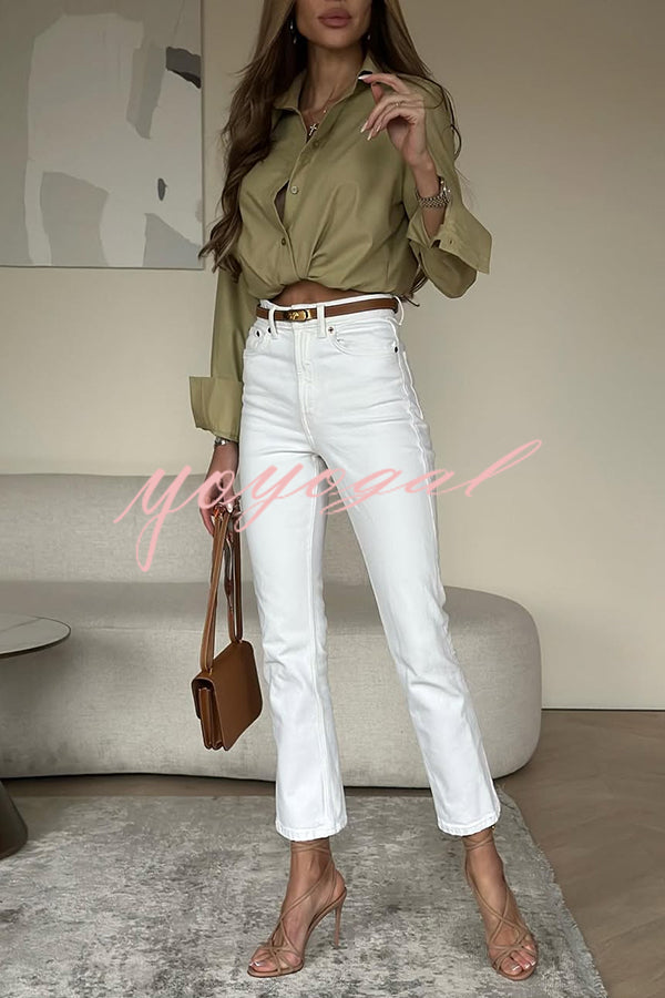 All for You Button Up Long Slit Sleeve Relaxed Blouse