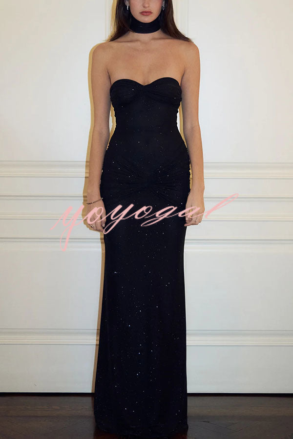 Sexy Slightly Translucent Sequined Off-shoulder Slim Fit Fishtail Maxi Dress