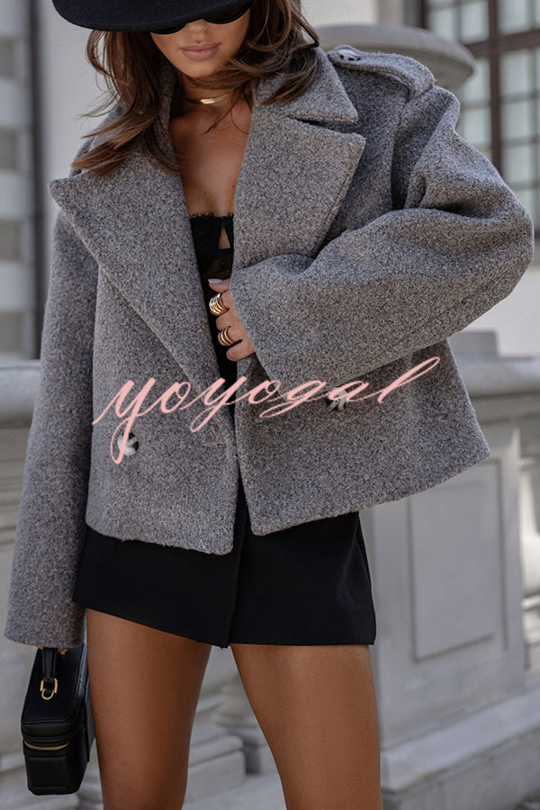 Fashionable British Lapel Long Sleeve Crop Jacket