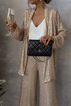 Party Scene Sequin Open Front Long Sleeve Drape Coat