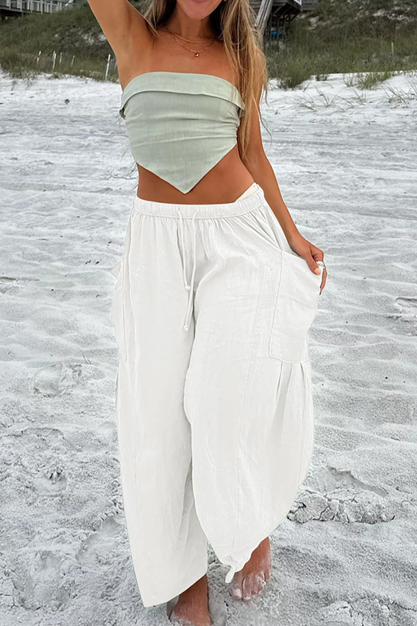 Diani Linen Blend Drawstring Waist Pocketed Loose Pants