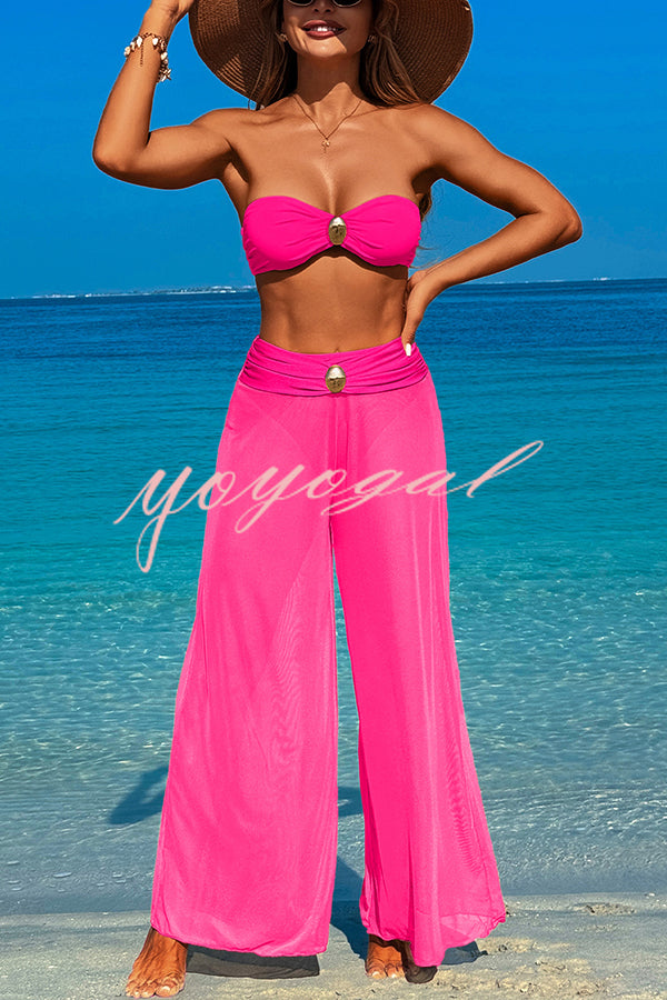 Solid Color Loose Metal Buckle Beach Pants