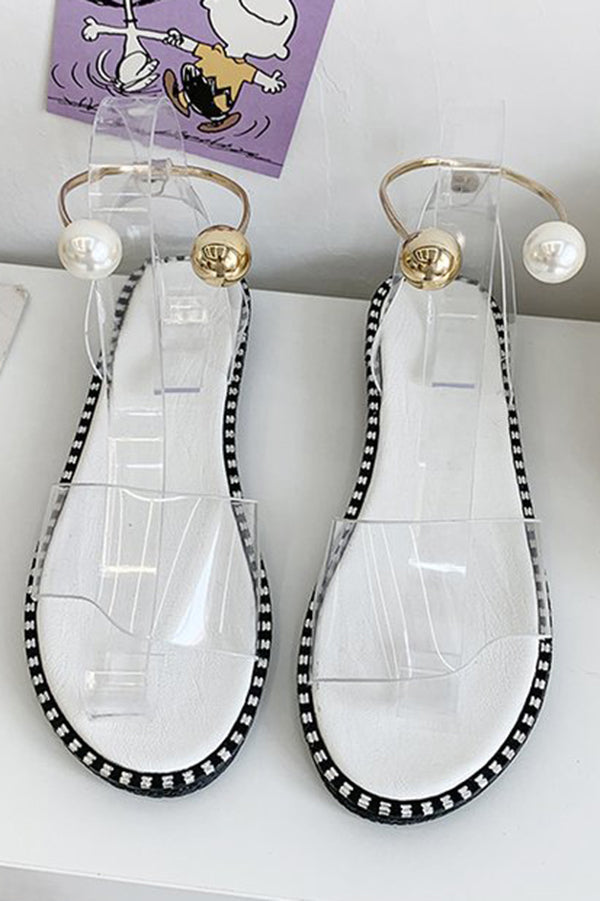 Summer Simple Flat Bottom Pearl Buckle Roman Sandals