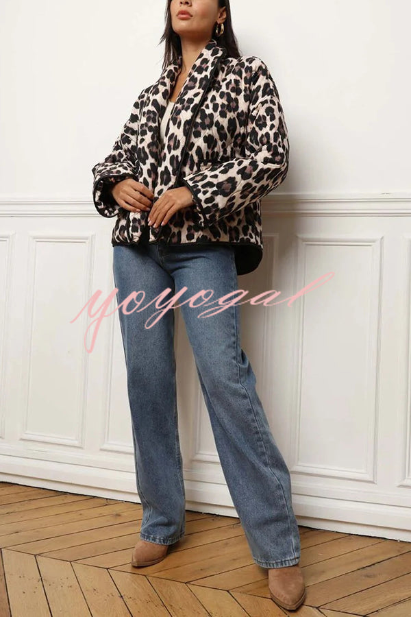 Leopard Print Loose Lapel Pocket Jacket