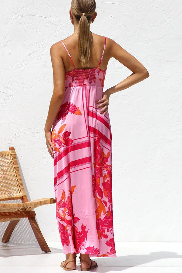 Bailey Unique Print Back Smocked A-line Slip Maxi Dress