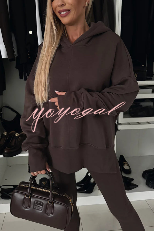 Fashion Loose Casual Hooded Long Sleeve Sweatshirt and Elastic Waist Leggings Set