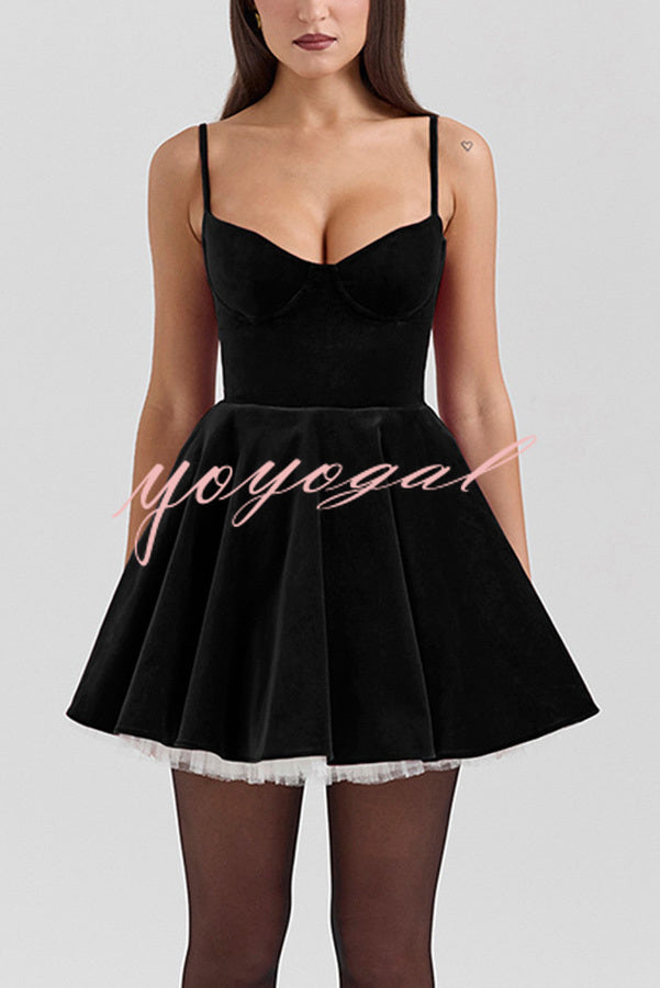 Year-end Dance Velvet Tulle Patchwork Sweetheart Neck Slip Mini Dress