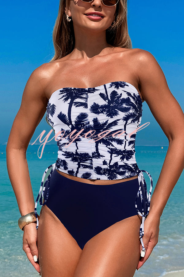 Unique Print High Waist Tie-Stretch Two-Piece Bikini Swimsuit