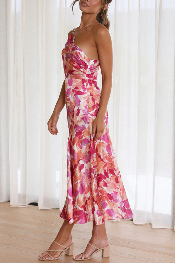 Buy Myself Flowers Floral One Shoulder Midi Dress