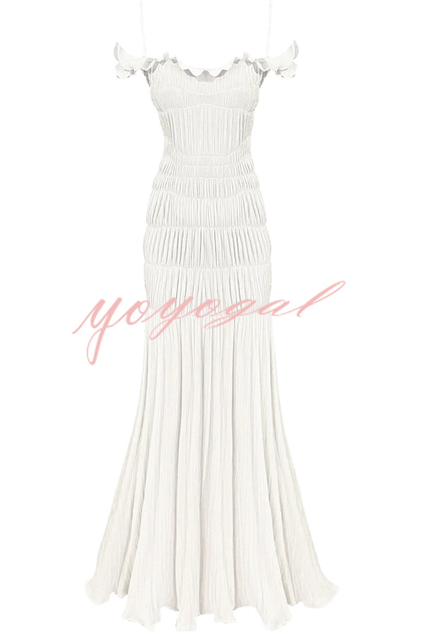 Solid Color Suspender Pleated Holiday Maxi Dress