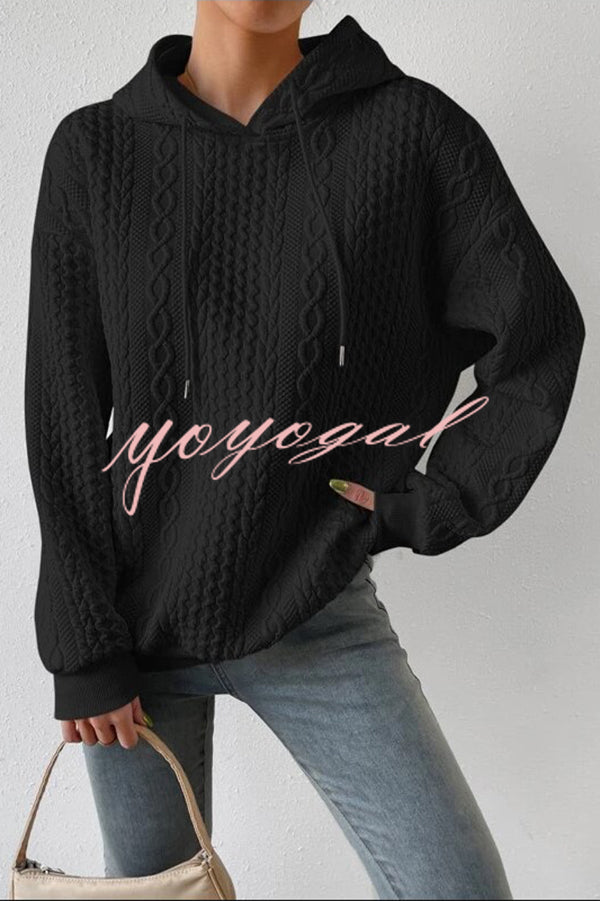 Solid Colo Texture Pattern Long Sleeve Loose Hoodie