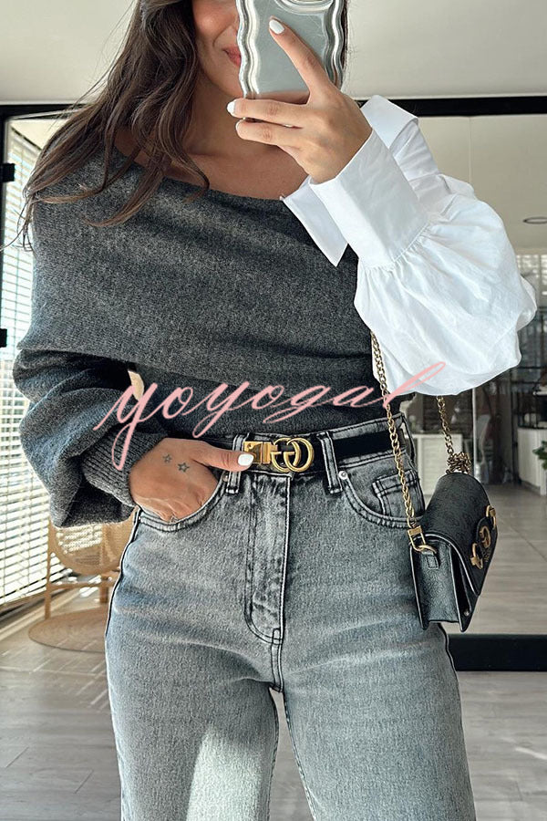 Stylish Patchwork Contrasting Long-sleeved V-neck Casual Sweater